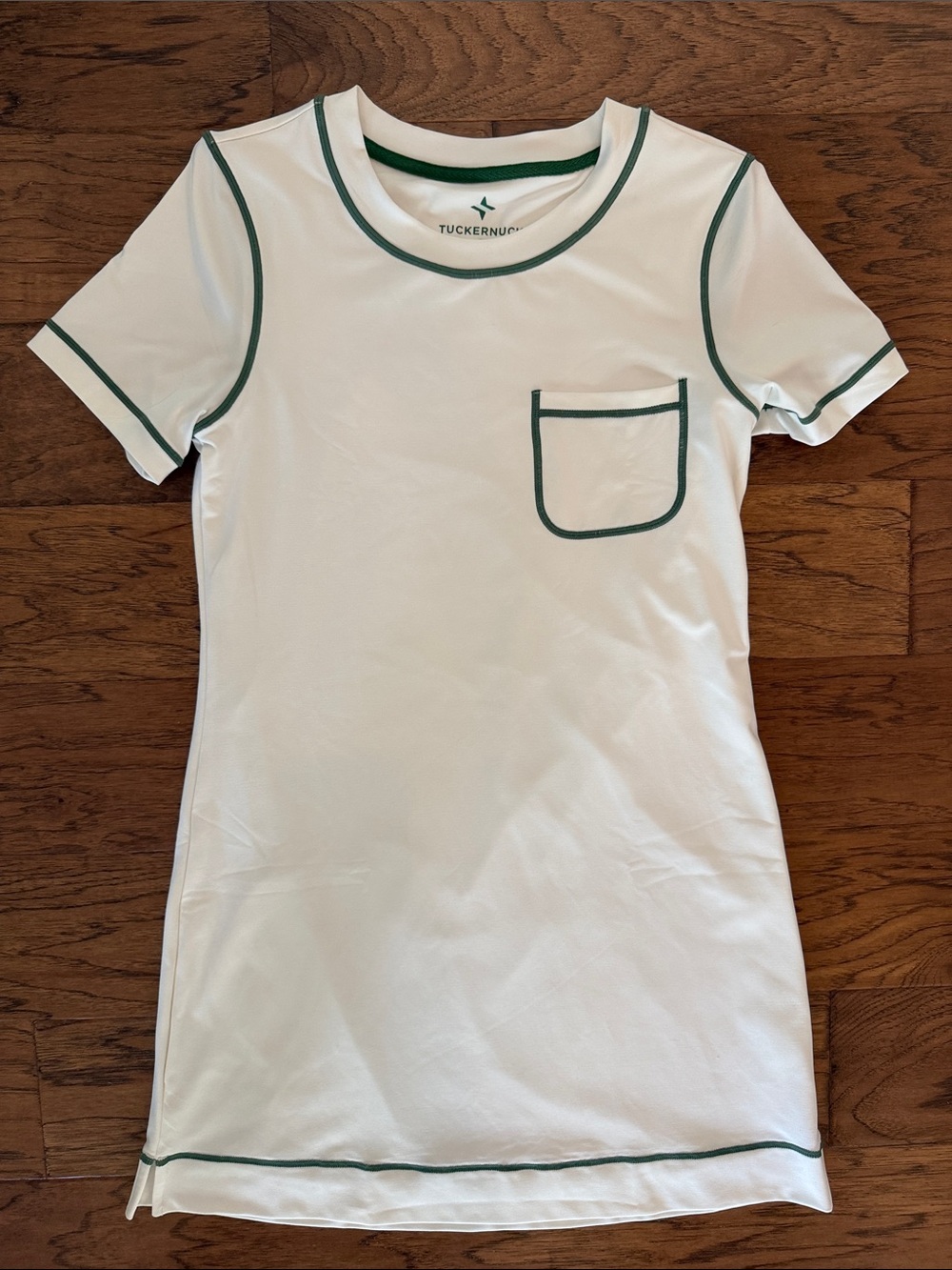 Tuckernuck White Short-Sleeve Tennis Pickleball Dress with Green Trim